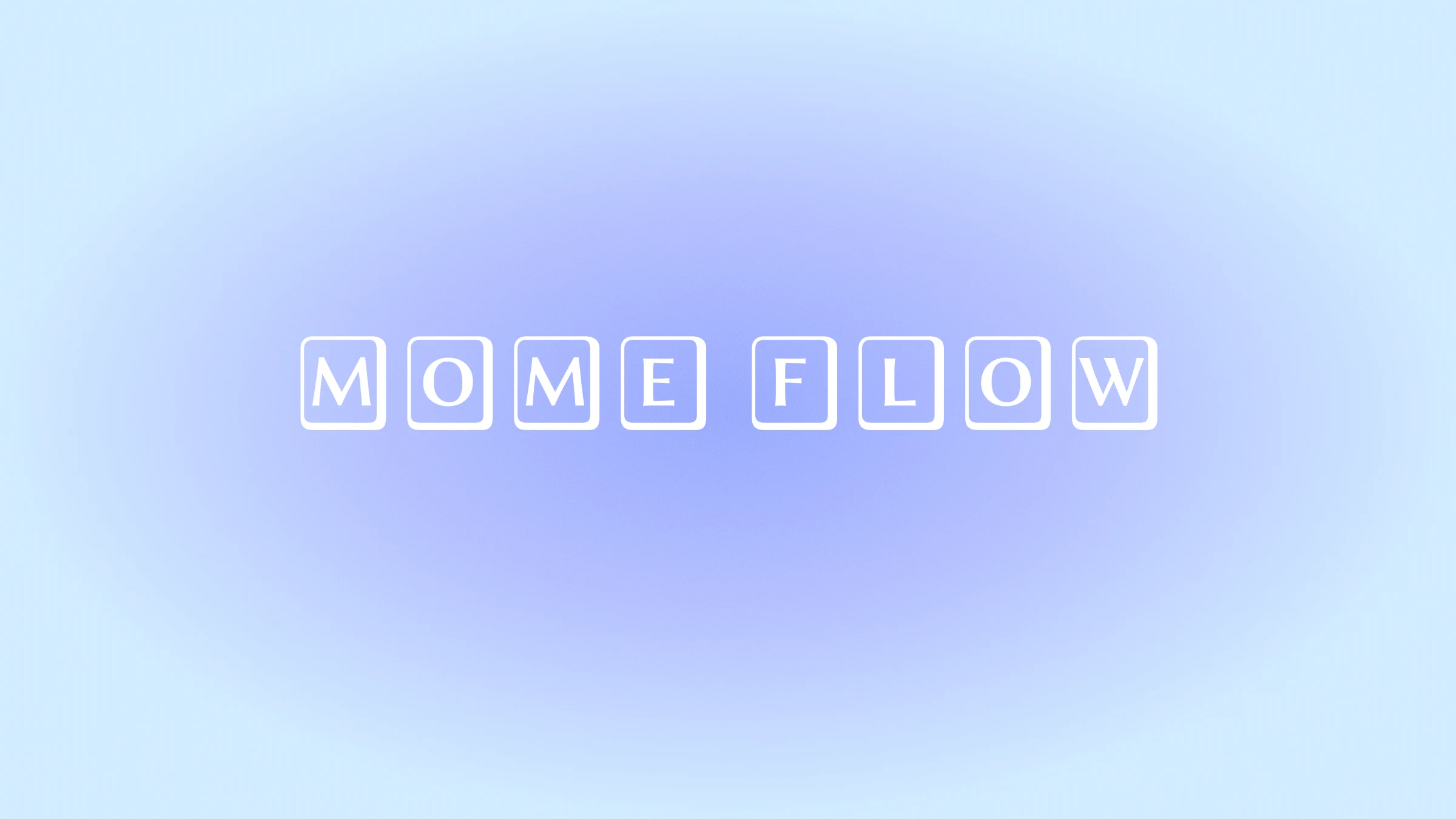 MoMe Flow identity on a soft blue and lavender field