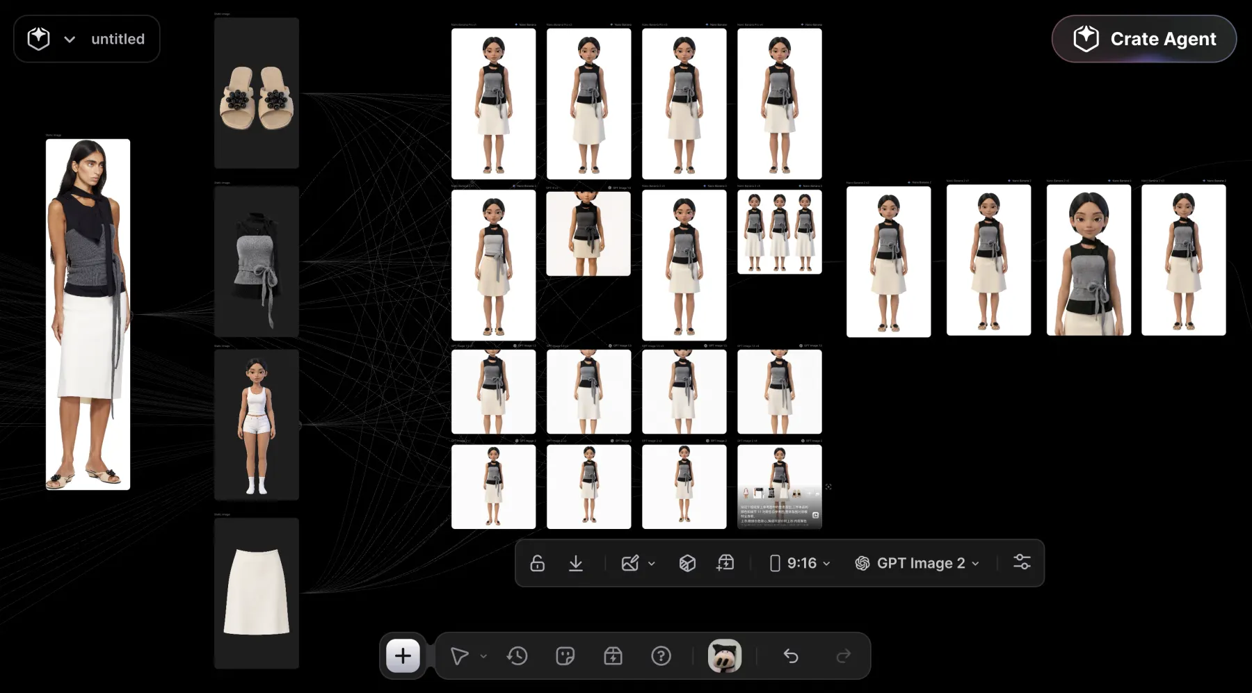 Reference-guided AI workflow testing consistent outfit placement on one character