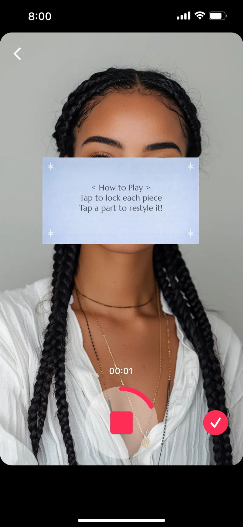 Outfit Builder onboarding screen with concise tap and lock instructions